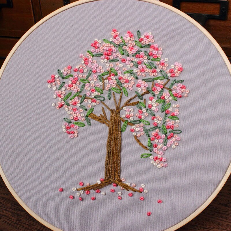 Spectacular Cherry Blossom Tree Embroidery Kit DIY Needlework Sakura Needlecraft for Beginner Cross Stitch(Without Hoop): F