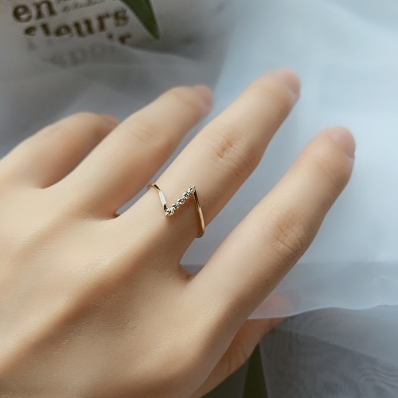 Lækker 5 cz krystalring geometrisk belagt, guld eller rosa guld plade sarte stabelbare ringe dejlige til hende