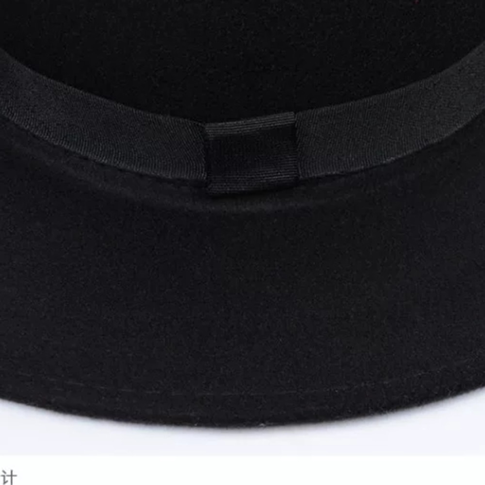 Klassisk ensfarvet filt fedoras hat bælte til mænd kvinder blanding jazz kasket bred skygge enkel kirke derby flad top hat mujer