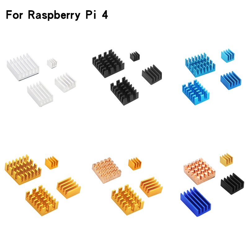 4pcs Raspberry Pi 4 Model B Aluminum Heat Sink Silver Black Gold Blue Heatsink Strong Radiator Cooling kit Heatsinks for RPi 4B