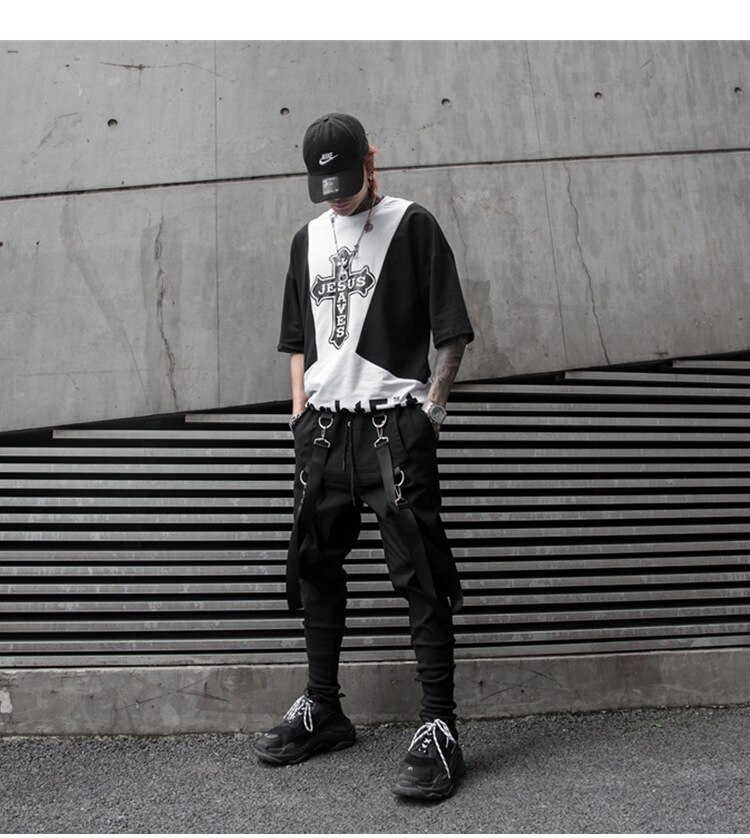 Men Ribbon Casual Harem Pant Streetwear Punk Hip Hop Cargo Trousers Joggers Sweatpant Male Dancing Pant