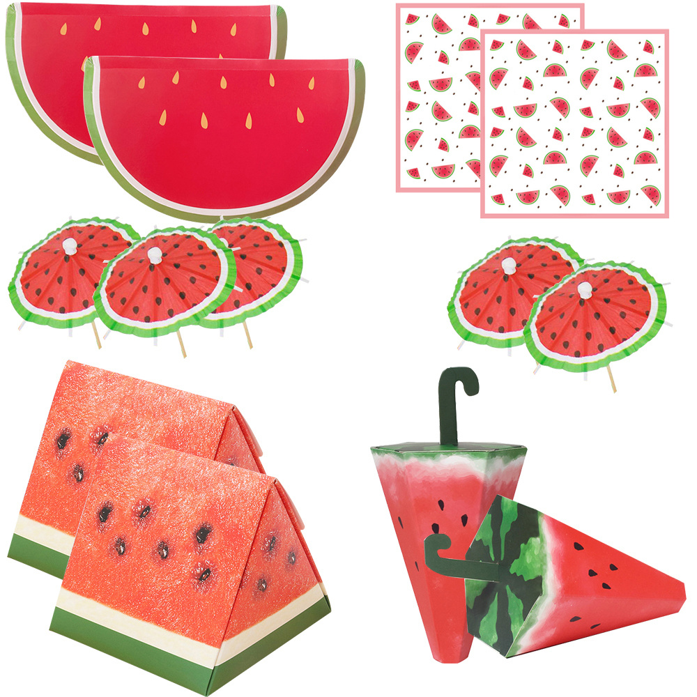 1 set watermeloen eco-papieren rietjes hangende banner taarttoppers voor zomerse watermeloen verjaardagsfeest decoratie kinderspullen