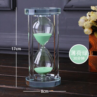 Temporizador de reloj de arena de cristal para niños, decoración creativa anticaída para el hogar, de cumpleaños pequeño para niña, 15/30 minutos: 10-Mint Green-30