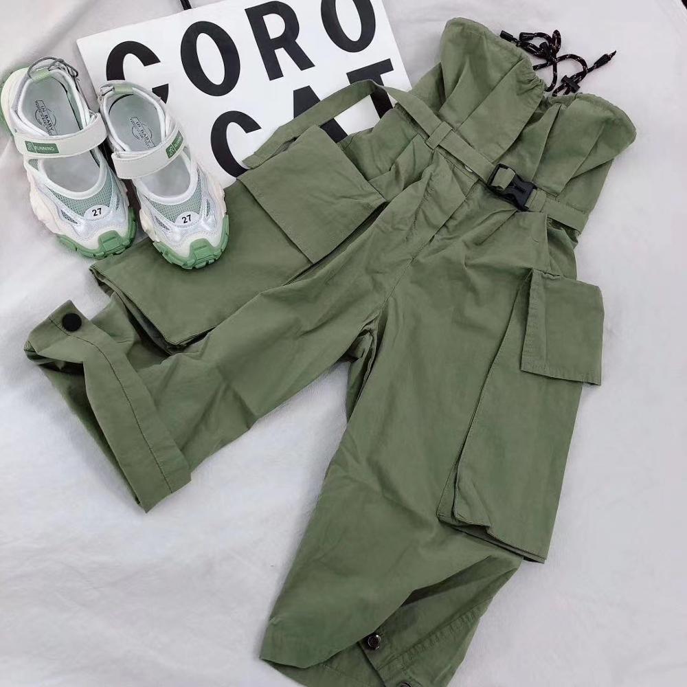 Children green overalls spring autumn jimpsuits girls pants baby loose overalls pants 3-16Y ws1656