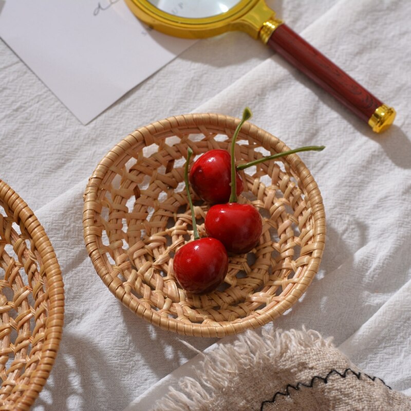 Rattan Lagerung Tray Runde Korb Hand-Woven Tablett Weidenkorb Brot Obst Lebensmittel Frühstück Display