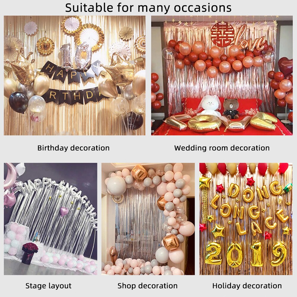 2M Party Backdrop Curtains Glitter Gold Tinsel Fringe Foil Curtain Photozone Birthday Wedding Decoration Adult Anniversary Decor