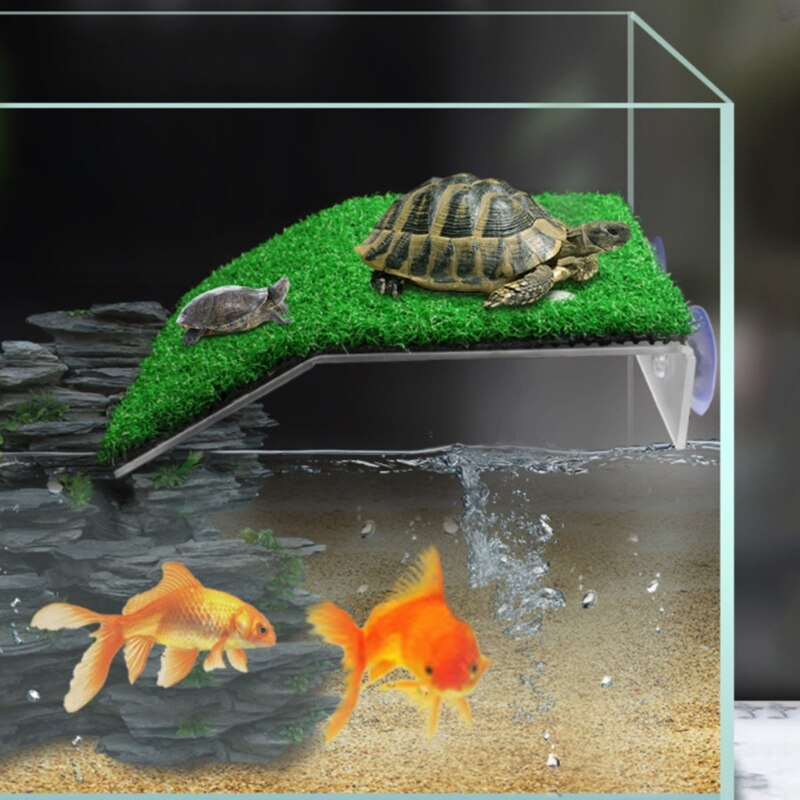 Turtle Platform Rest Tortoise Climbing Ladder Drying Basking Terrace Simulated Lawn Reptile Decoration Fish Tank Suction Cup