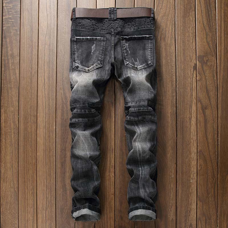 KIOVNO Jeans Bukser til Mænd - Flossede, Plisserede, Nitter, Patchwork, Denim, Punk Stil