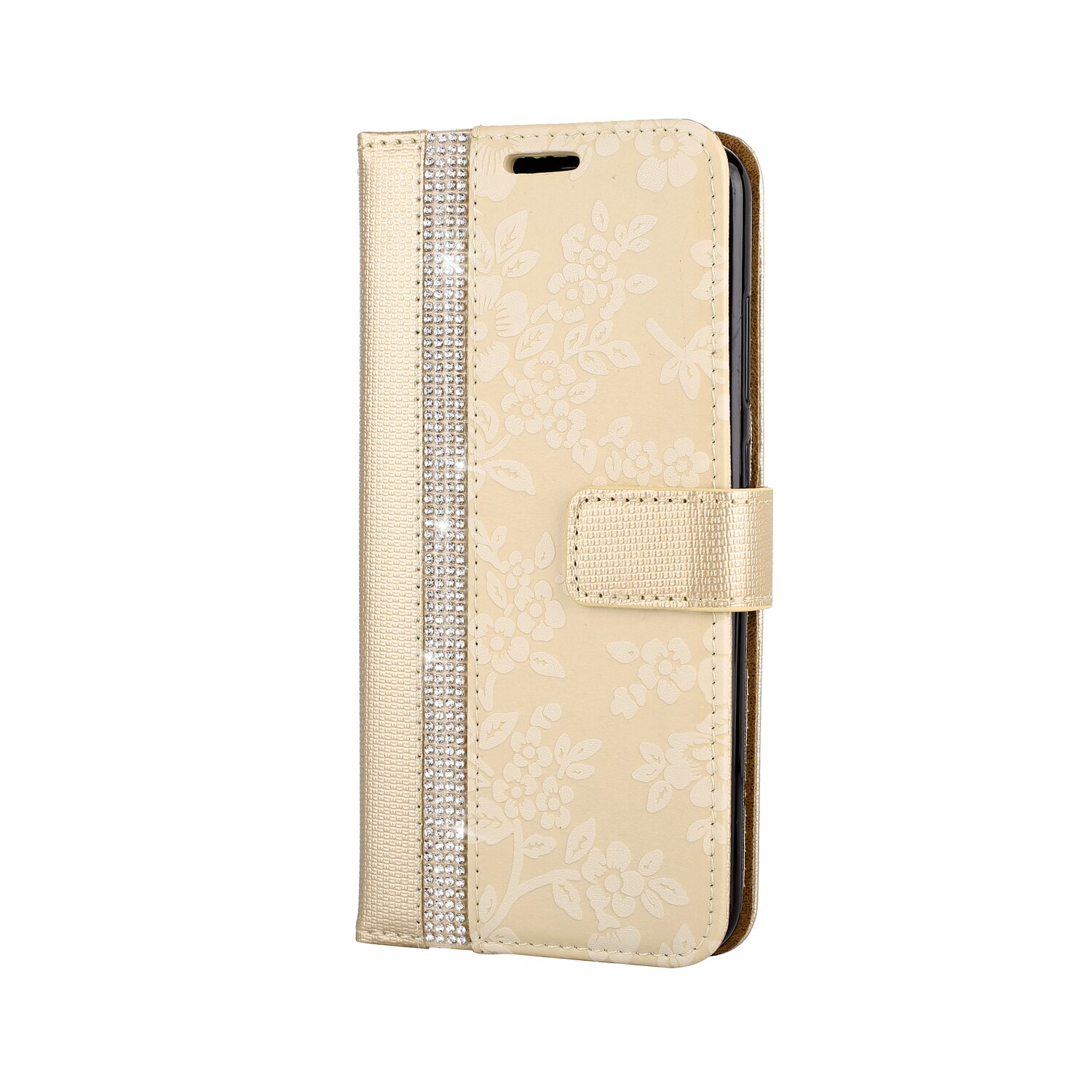 Funda de cuero para Huawei P10 P9 P8 Lite Strass Flor de Strass Flip Book funda para Huawei P 10 9 8 Lite: Huawei P10 Lite / Dorado