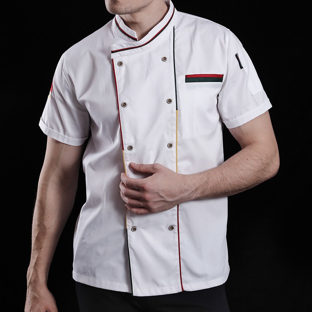 breathable short sleeve chef uniform unisex chef jacket bakery work clothes hotel restaurant chef uniforms custom: White chef suit / 4XL