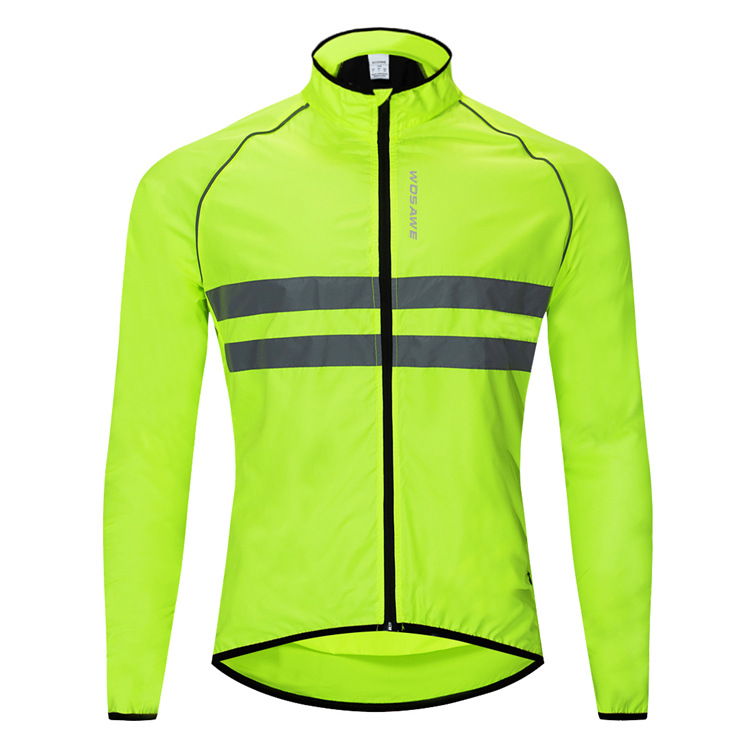 WOSAWE Ultralight Reflective Men&#39;s Cycling Jacket Long Waterproof Windproof Road Mountain Bike MTB Jackets Bicycle Windbreaker: Green Jacket / XL