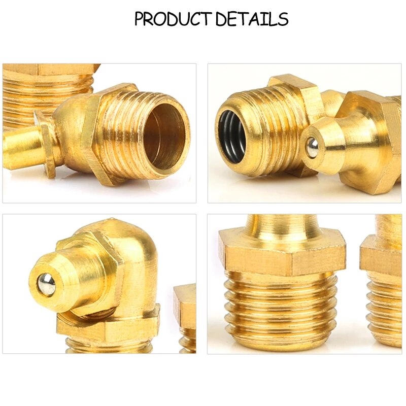 Engrasador hidráulico de latón, rosca macho de 1mm, paso de 45/90/180 °, recta, accesorios para pezones, M4/M5/M6/M8/M10/M12/M14, 2 unids/lote