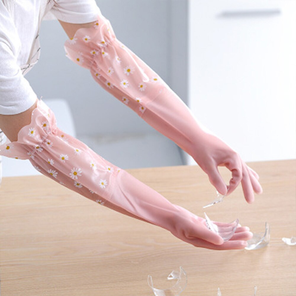 Daisy Dishwashing Clean Long Sleeve Gloves For Kitchen Dishes Clothes Cleaning Toliet Bathroom Housework Gloves