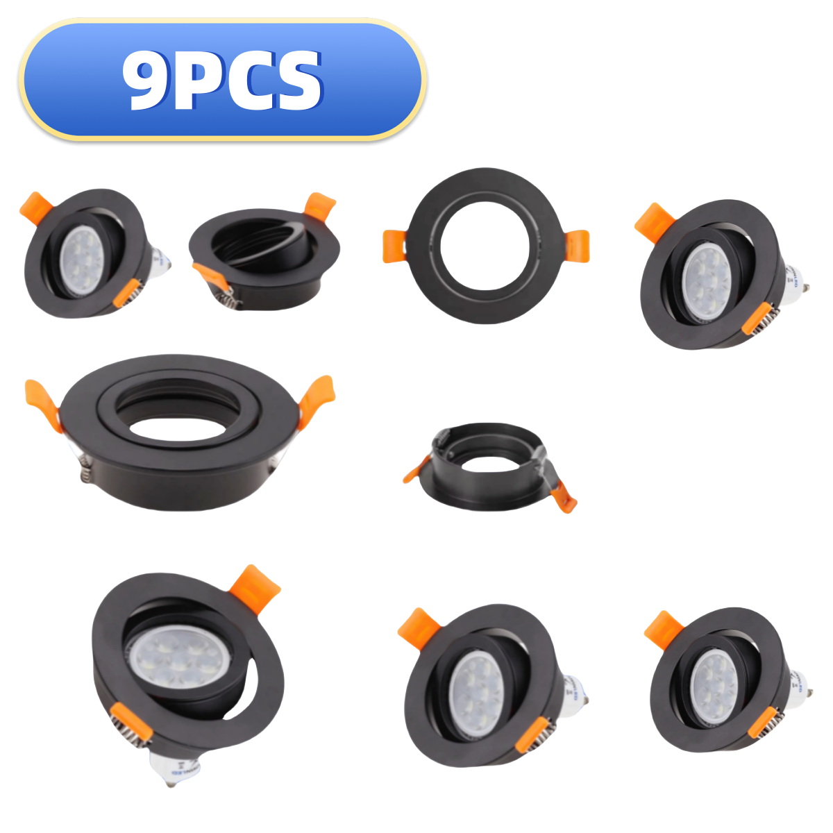 3/6/ 9 sorte runde indbyggede downlight-holdere 82mm udskæringer 62mm justerbare rammehuse runde til  gu10 mr16 e27 pærer i aluminium: Mørkeblå