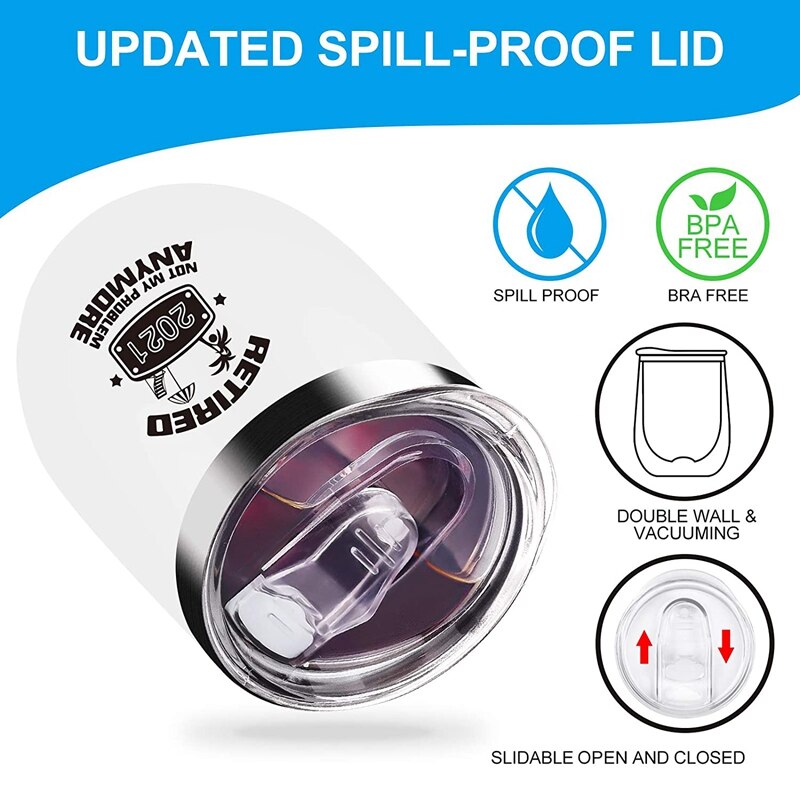 NHBR Retirement for Women Funny Retired Not My Problem Any More 12 Oz Double Wall Insulated Wine Tumbler