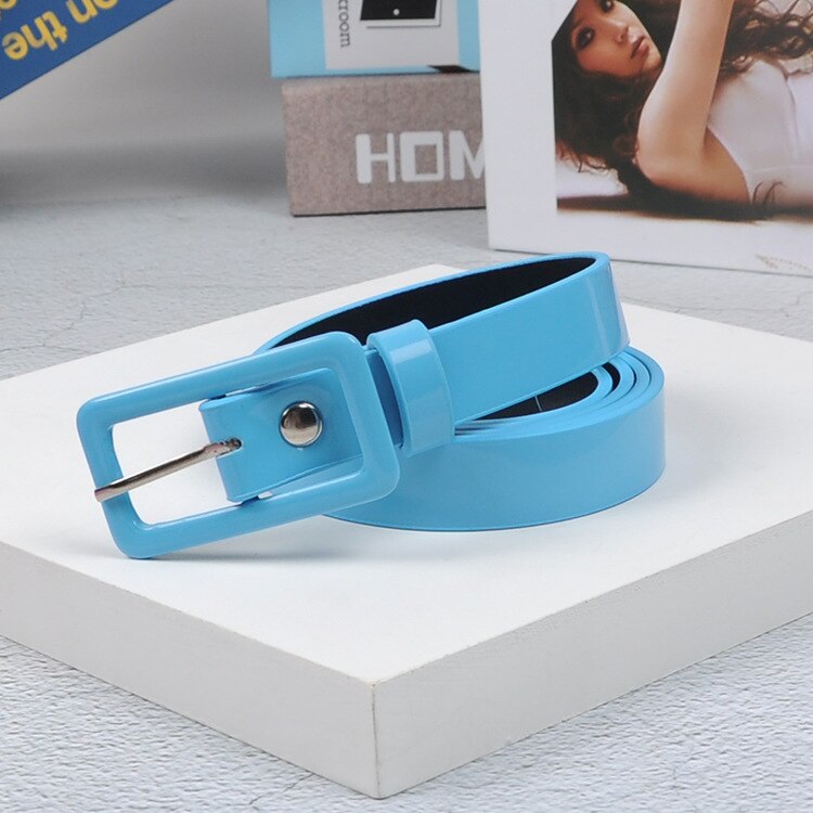! Cinturón de mujer con hebilla metálica de cuero amarillo rojo y negro, Cinturón fino para Vestido vaquero, cinturones de cintura para mujer, cinturón de 100CM: cyan