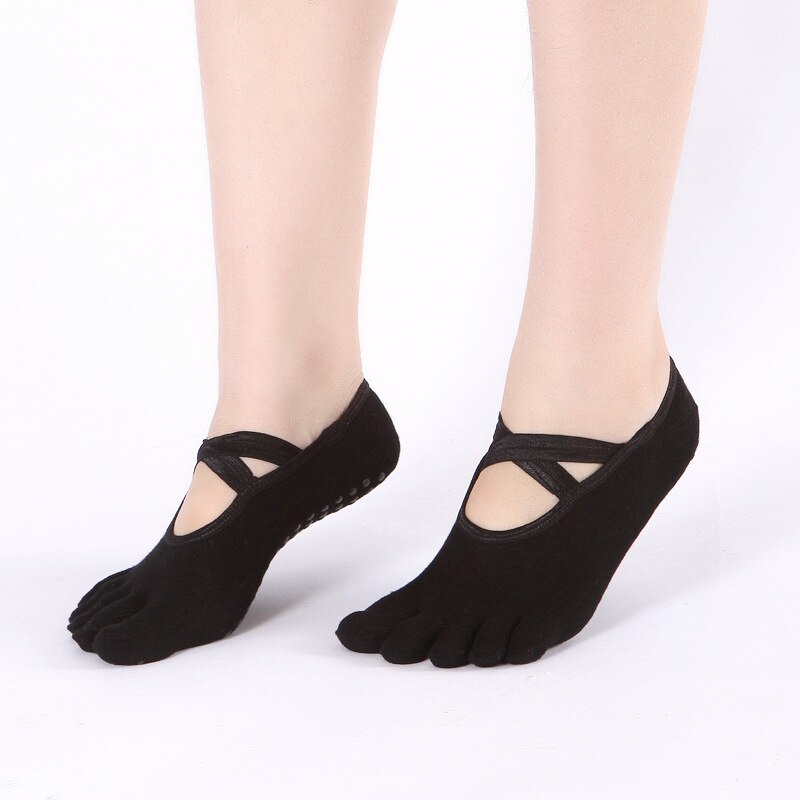 Yogastrumpor rygglösa anti-halk fem tå klibbiga prickar botten fitness gym strumpor dam sport strumpor pilates balett strumpor yoga skor
