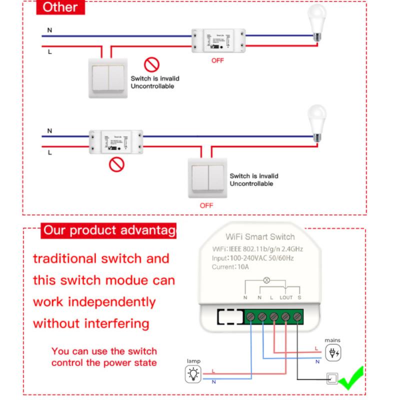 1gang DiY WiFi Smart Light Switch Relay Module Work With Alexa Echo Google Home Smart Home Smart Life/Tuya APP Remote Control