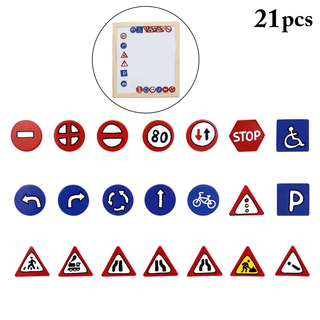 1 Set Traffic Sign Magnet Wood Educational Fridge Magnet Teaching Prop for Kids