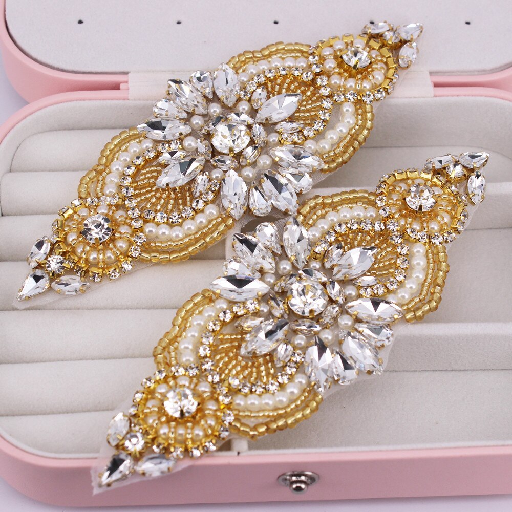 1 stuk gouden applicaties met strass steentjes voor bruiloftsriemen, schoenen, haar, hoeden, sieraden, doe-het-zelf naaien op applicaties met strass steentjes voor bruidsaccessoires
