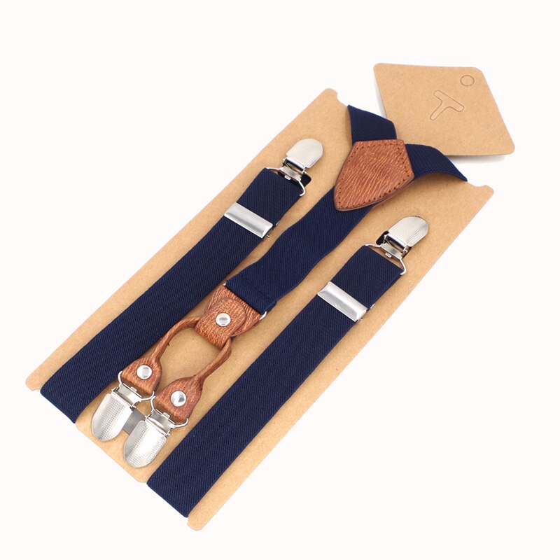 Kids Suspenders 4 Clips Leather Braces Kids Suspensorio Elastic Adjustable Tirantes Bretelles 2.5*75cm: Navy blue