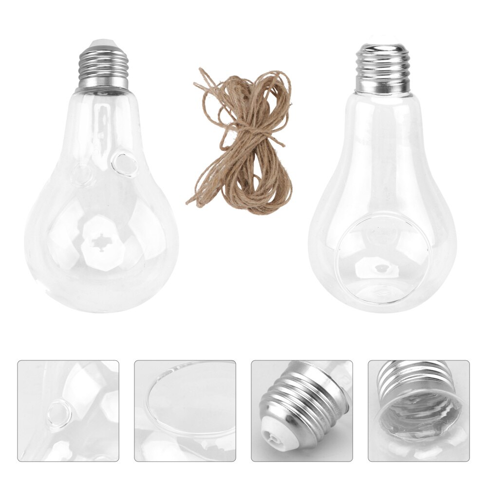 2pcs Light Bulb Shape Glass Hanging Vase Hydroponic Hanging Vase for Home