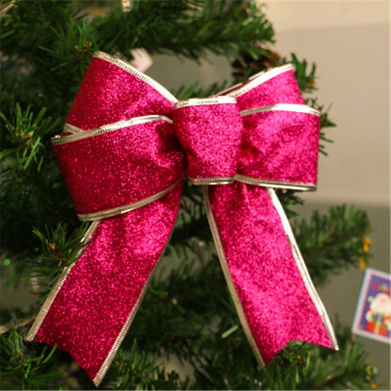 Decoracion navidad 25cm stora julrosor slips glitter rött band rosetter julgran dekor pilbågar julprydnad: Rosröd