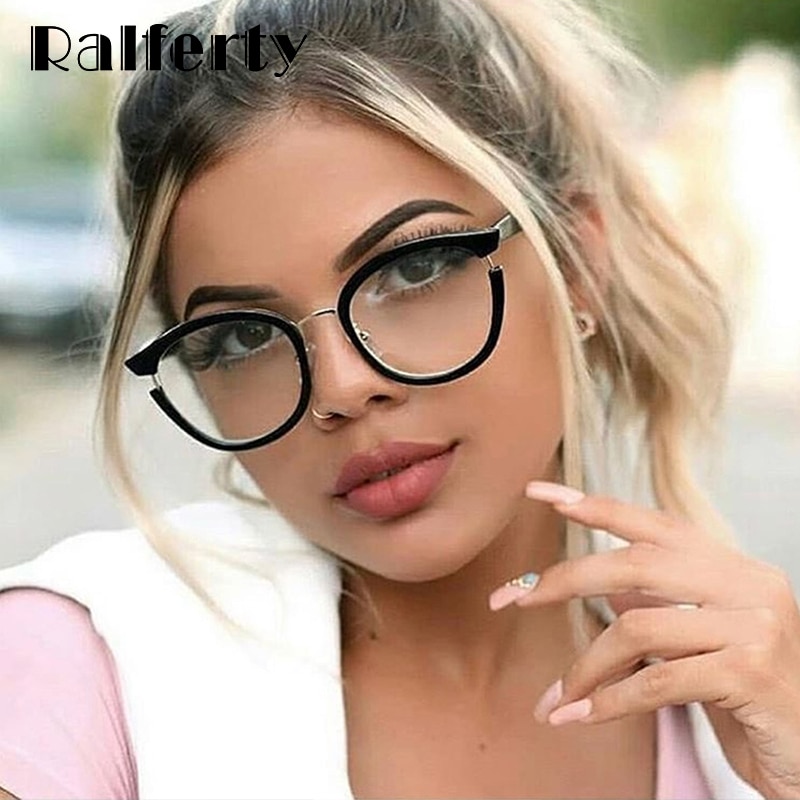 Ralferty Ladies Cat Eye Glasses Vintage Black Optical Eyeglasses Frames Women Eyewear Frame oculos de grau gafas F97551