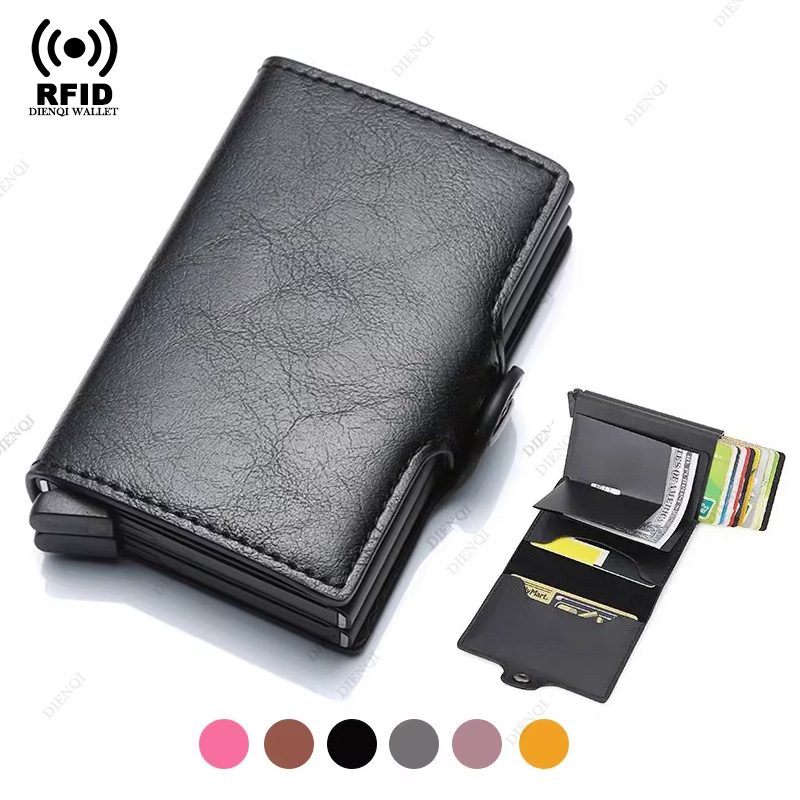 Anti-theft Rfid Wallets Men Metal Credit Card Holder PU Leather Wallet Aluminum Box Male Purse Bag Small Cardholder Case for Man