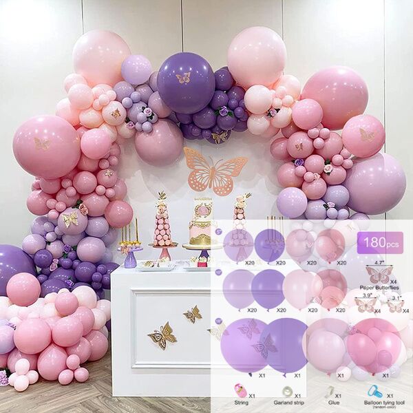 Globos de mariposa púrpura, Kit de arco de guirnalda, globo de látex, decoración para de cumpleaños, niños y adultos, globo de boda, decoración para Baby Shower: balloon 4