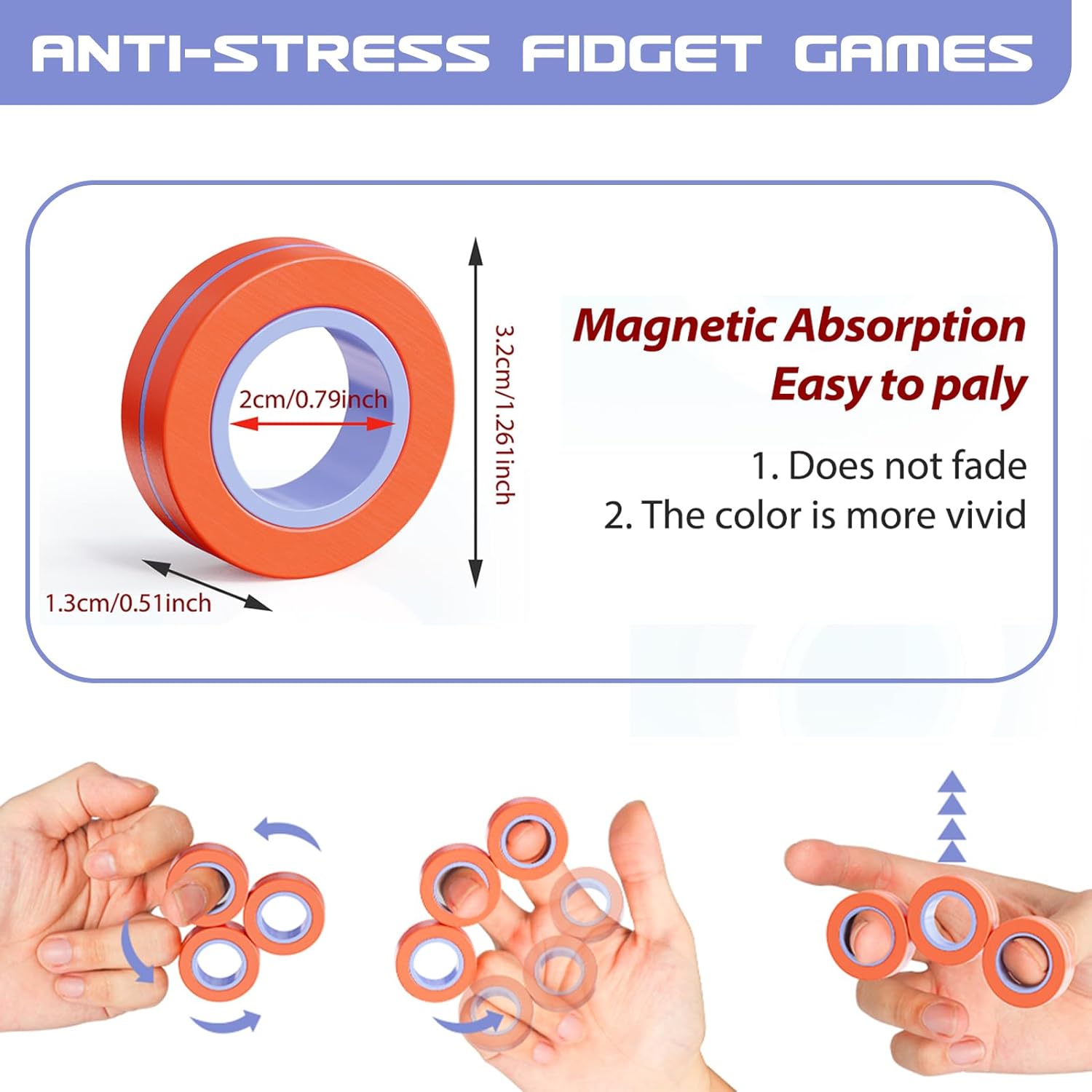 Anillos magnéticos Fidget Toy para adultos, Idea TDAH Ansiedad Juego de juguetes magnéticos Fidget Spinner Anillos para aliviar, para adolescentes