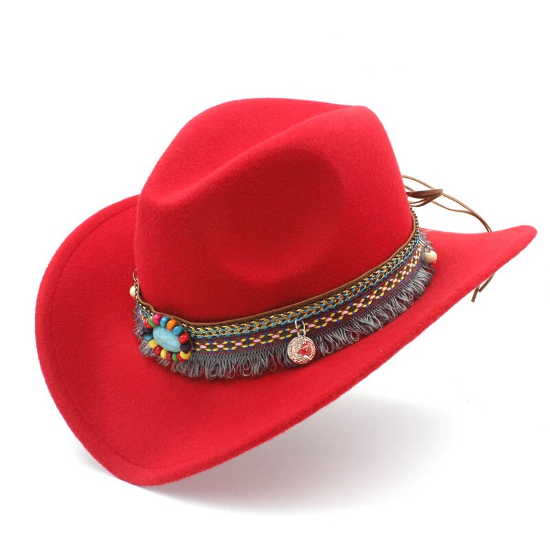 Barneull hule western cowboy lue dusk belte barn jente jazz cowgirl sombrero cap størrelse 52-54cm i 4-8 år: Rød