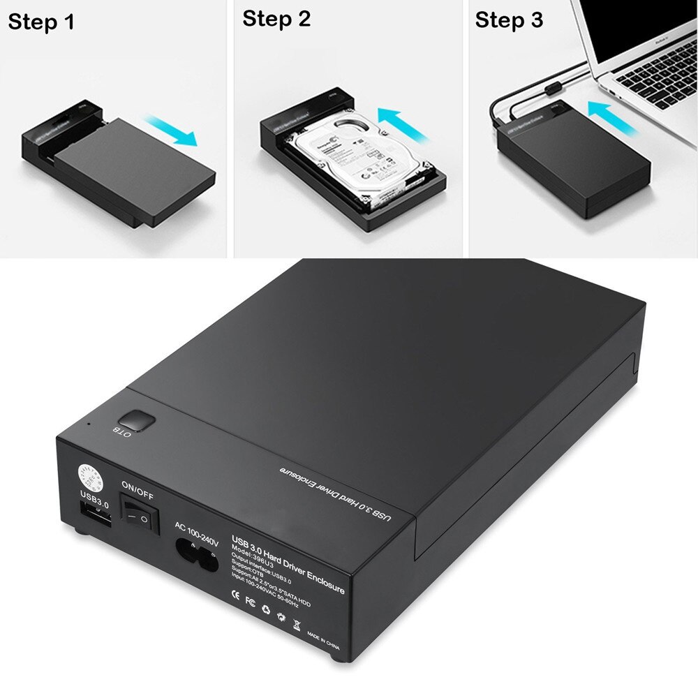 3.5 Inch USB 3.0 to SATA III External Hard Drive Enclosure Case Built-in Adapter Support Both 2.5" &amp; 3.5" SATA HDD SSD Tool Free