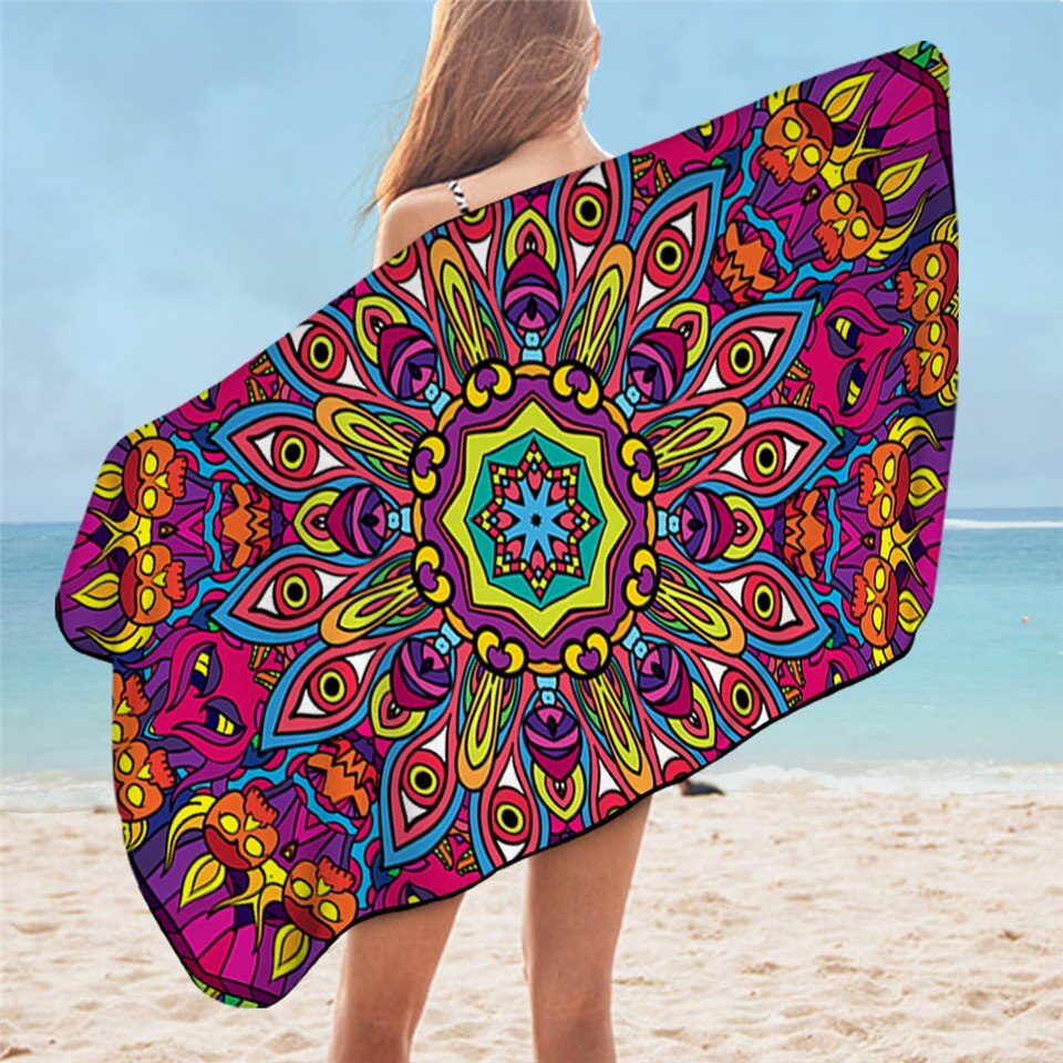 BeddingOutlet-Toalla de baño con Mandala para adultos, toalla de playa con flores coloridas, toalla de ducha de microfibra Bohemia para chicas, 75x150cm: 9