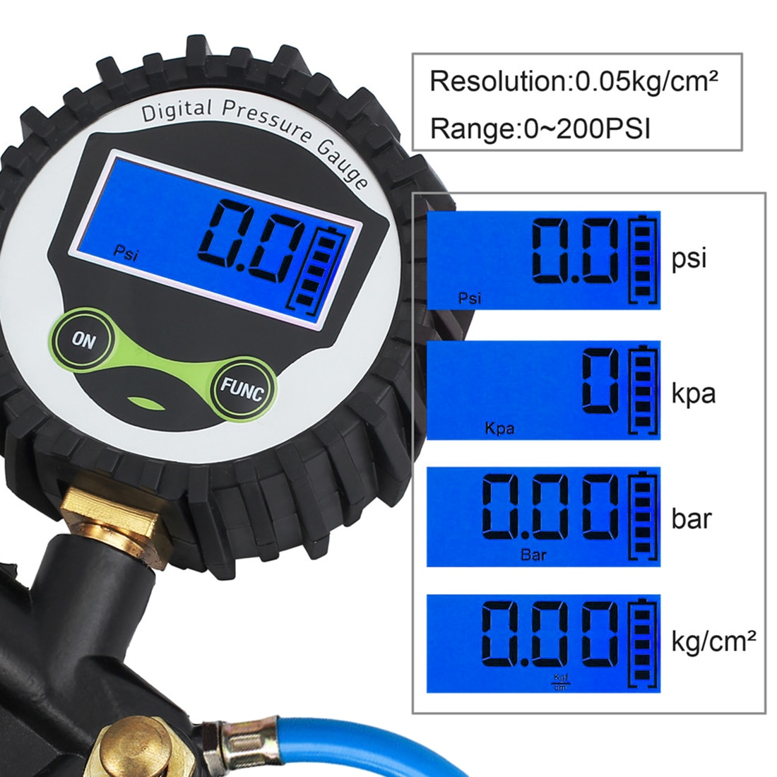 Monitor de presión de neumáticos de 0 a 220 PSI y 0-16Bar, inflador de neumáticos de coche y camión con medidor de Dial