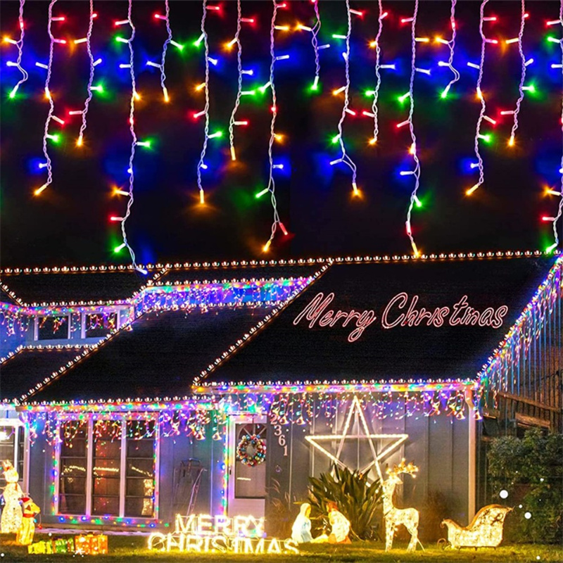 Luces Led de cascada para decoración de exteriores, cadena de luces de Navidad, caída de 5M, 0,4-0,6 m, para , jardín, aleros: Verde / O