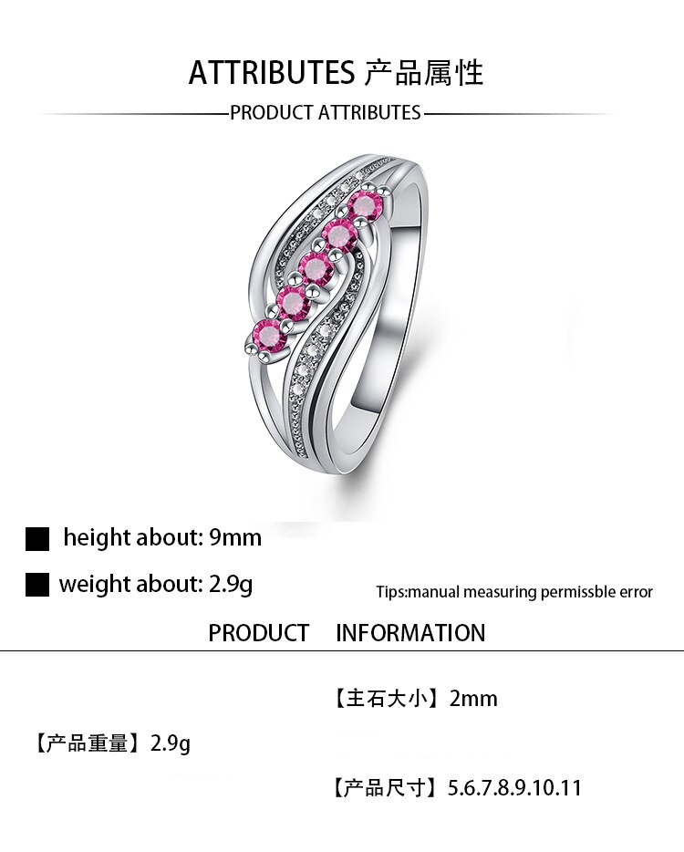 Verse Rode Tone Kruis Zilveren Ring Voor Vrouwen Wedding Trendy Sieraden Met 925 Stempel Dazzling Cz Steen Grote Ringen anillos