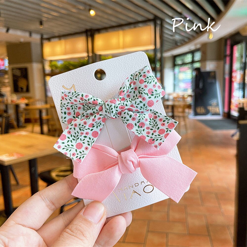 2 unids/set bebé verano pelo Clips chicas dulces y lindas Floral, pinzas para el pelo con lazo niños horquillas princesa tocado Accesorios: pink
