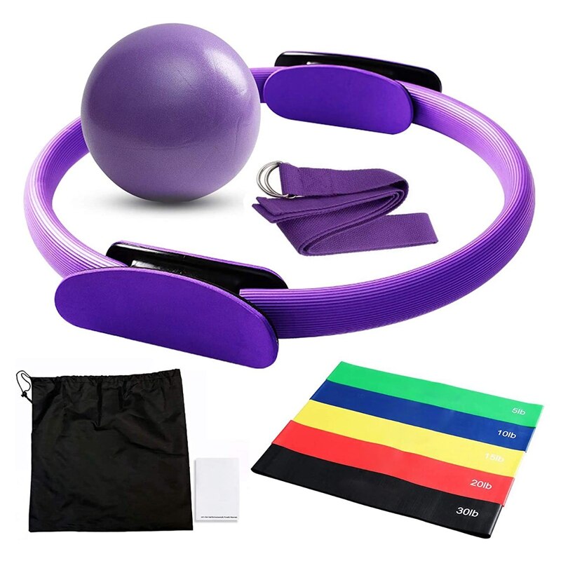 Pilates Ring Set Yoga Fitness Resistance Loop Bands Pilates Ball Stretch Strap Home Exercise Yoga Equipment Set