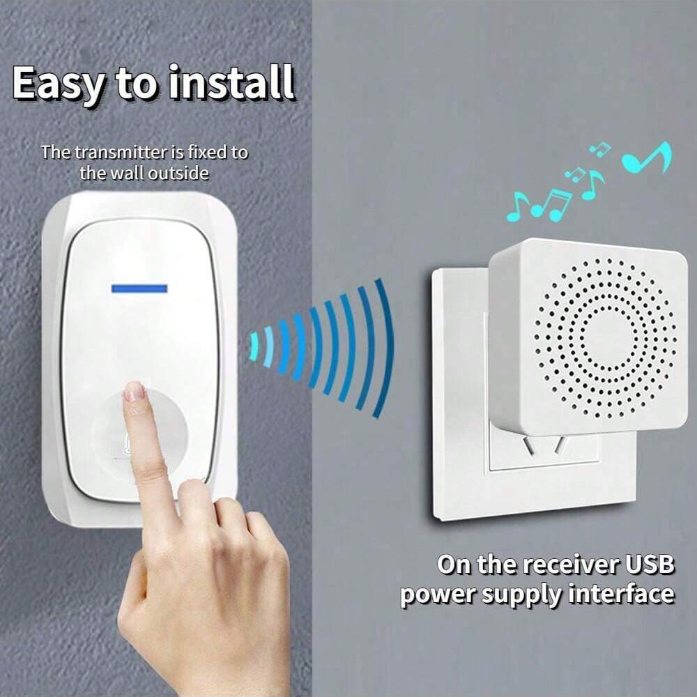 Wireless Doorbell Home Intelligent Welcome Doorbell Waterproof 150M Remote USB Plug Easy to Install No Wiring Required