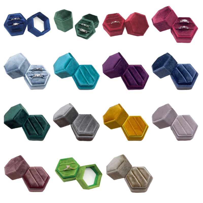 Hexagon Samt Ring Box Doppel Ring Display Halter mit Abnehmbaren Deckel Ring Box Halter für Hochzeit Zeremonie
