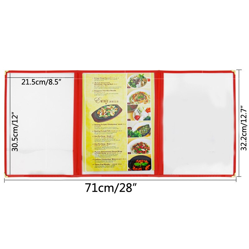 1PC Menu Cover Triple Fold Book Style Holder with 3 Page 6 View Protective Corner For Restaurant Hotel Deli Cafes Bars Pubs