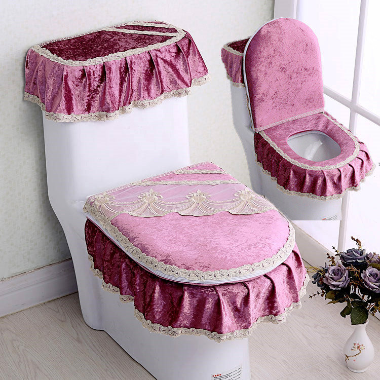 Fyjafon 3 stk toiletsædeovertræk blonderindretning overcoat toiletæske badeværelseindretning toiletvaskbart sædeovertræk: Lavendel