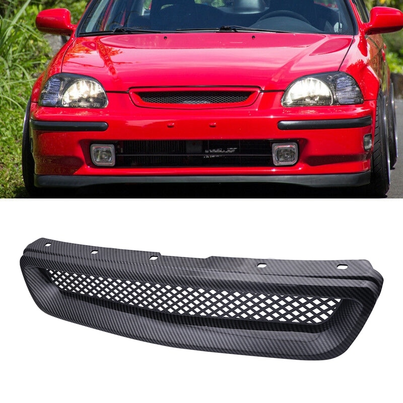 Bil kolfibernät abs främre huven grill för 96-98 honda civic ej / ek jdm typ r: Default Title