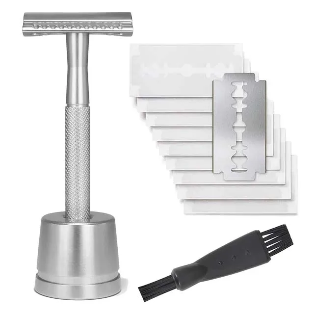 Rasoir de sécurité à double tranchant en acier inoxydable pour hommes, support de rasoir en métal, rasoir en métal pour homme avec base de rasoir: Or