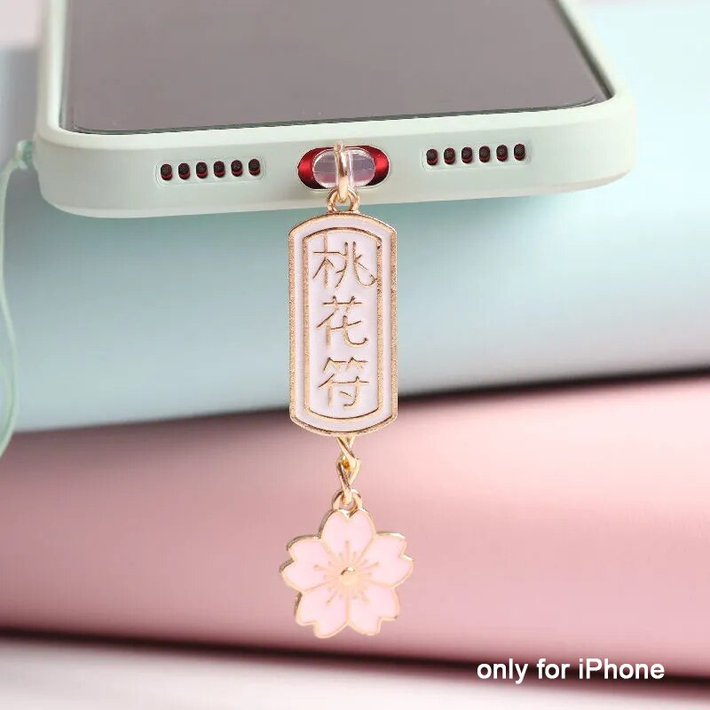 Charging port dust plug charm kawaii cherry aux headphone anti dust plug 3,5mm cute phone headphones jack dust cap for iphone: Charging port white