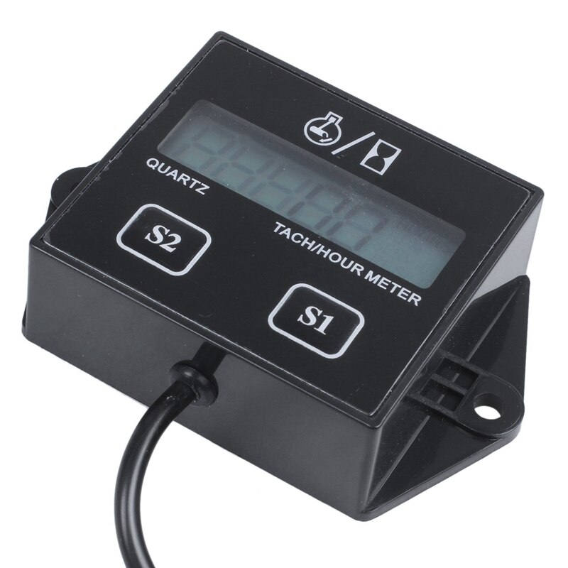 Digital LCD engine hour meter tachometer Tach gauge for race bikes Black