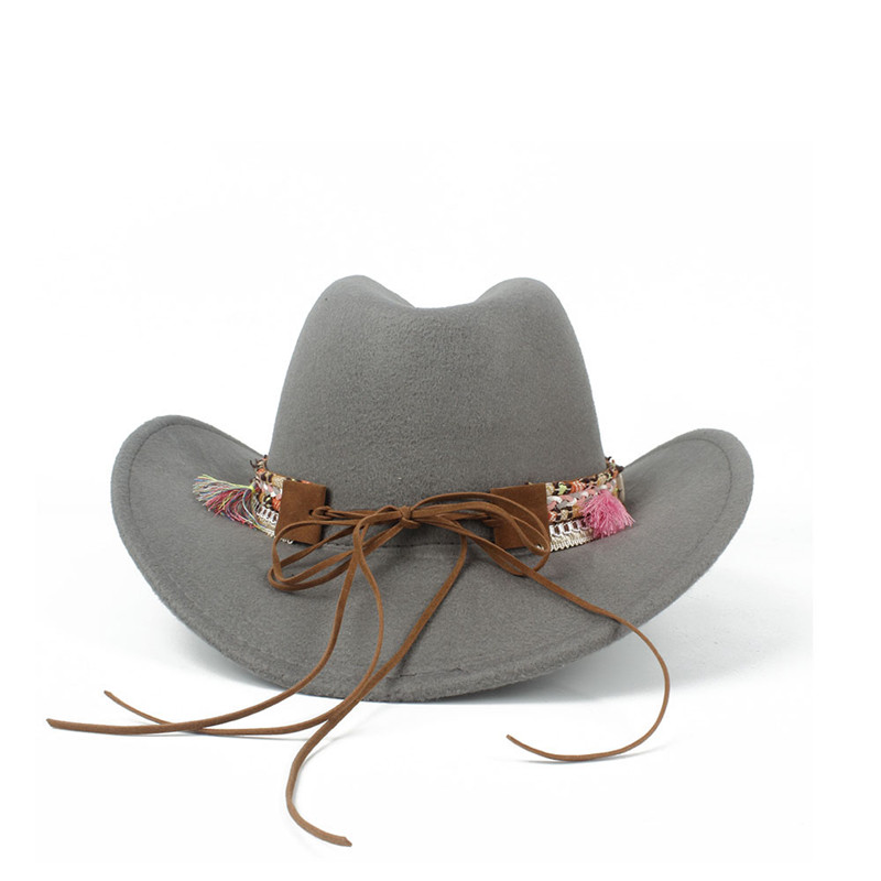 Kvinder uld hule vestlige cowboy hat dame jazz outback jazz toca sombrero cap størrelse 56-58cm