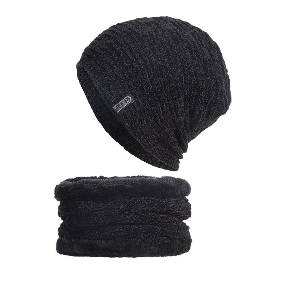 2 pièces Homme Chapeau Écharpe Ensemble tricotin czapka je komin шапка с шарфом Hiver Bonnet En Tricot Cache-oreilles Plus Velours Épais Foulard Chapeau # E