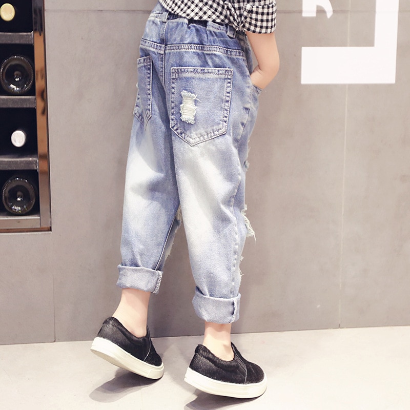 Pantalon en jean troué pour enfants, pantalon en denim déchiré pour enfants, pantalon étudiant pour garçon et fille de 3-10 ans, porter dwq 295